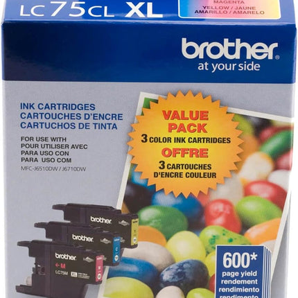 Original Brother LC75XL Cyan, Magenta, Yellow Ink Cartridges-LC753PKS -3 Pack