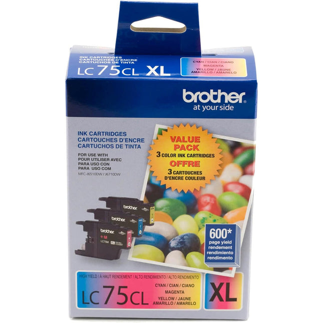 Original Brother LC75XL Cyan, Magenta, Yellow Ink Cartridges-LC753PKS -3 Pack
