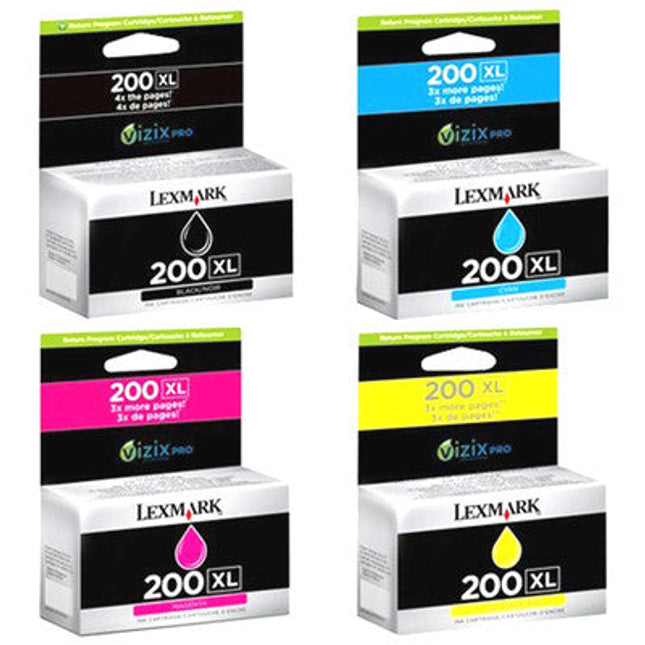 Original Lexmark 200xl High Yield Tri-Colour Ink Cartridge, 4 Pack