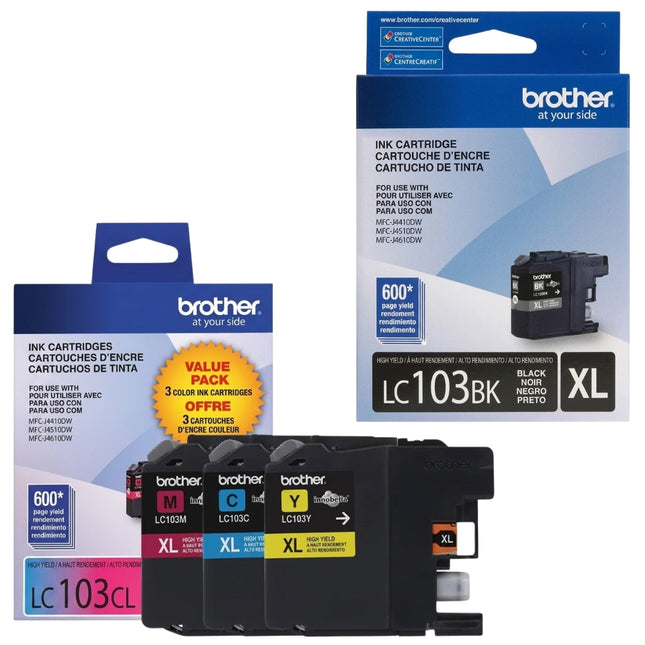 New Genuine Brother LC103XL Black, Cyan, Magenta & Yellow Ink Cartridges