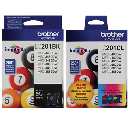 New Genuine Brother LC201 Black, Cyan, Magenta, Yellow Ink Cartridges