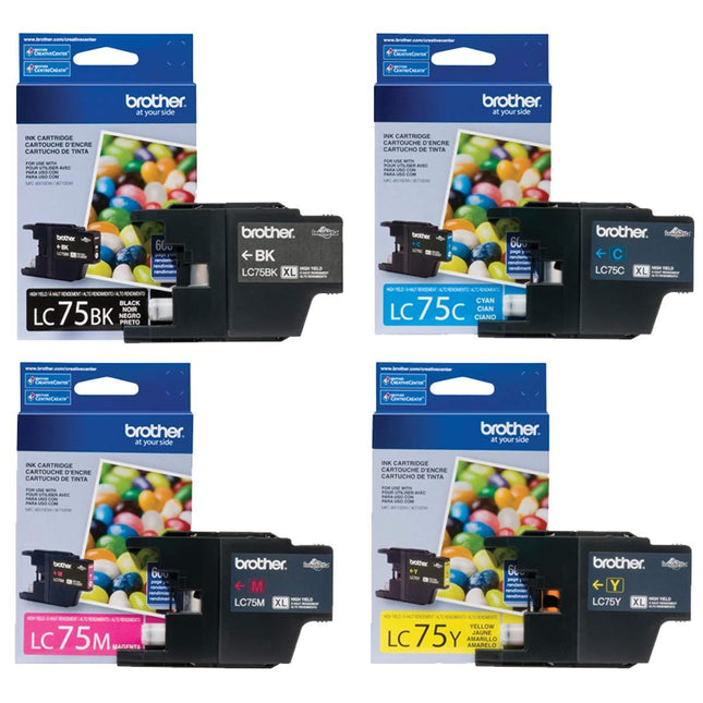 Original Brother LC75 Black, Cyan, Magenta, Yellow Ink Cartridges