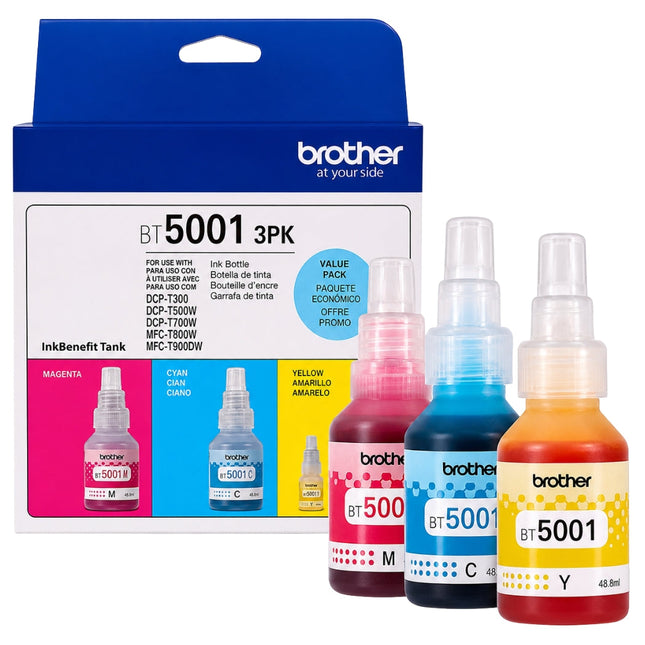 Original Brother BT5001 High Yield Tri-Colour ink bottle-3 Pack