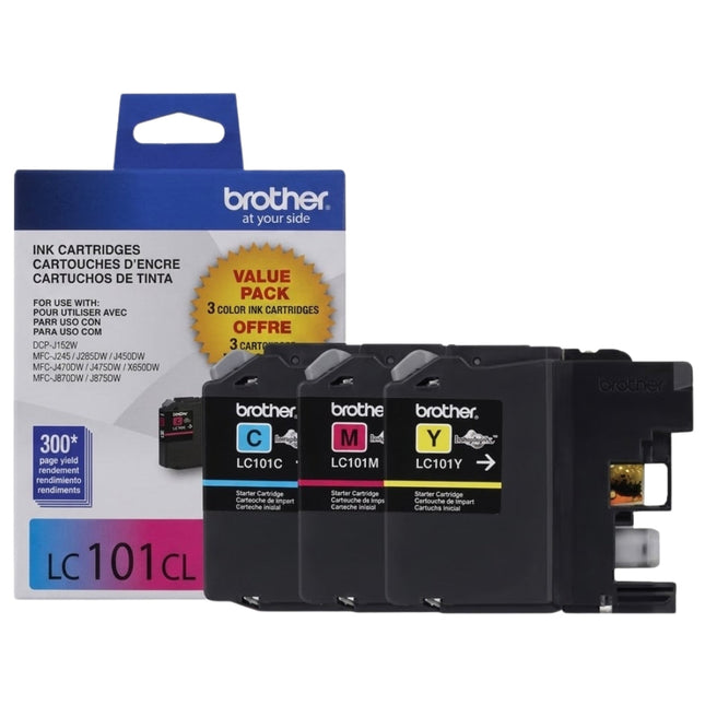 Original Brother LC101 Cyan, Magenta and Yellow Ink Cartridge, Pack Of 3