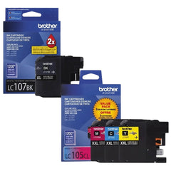 Original Brother LC107XXL Black & LC105XXL Cyan, Magenta & Yellow Ink Cartridges