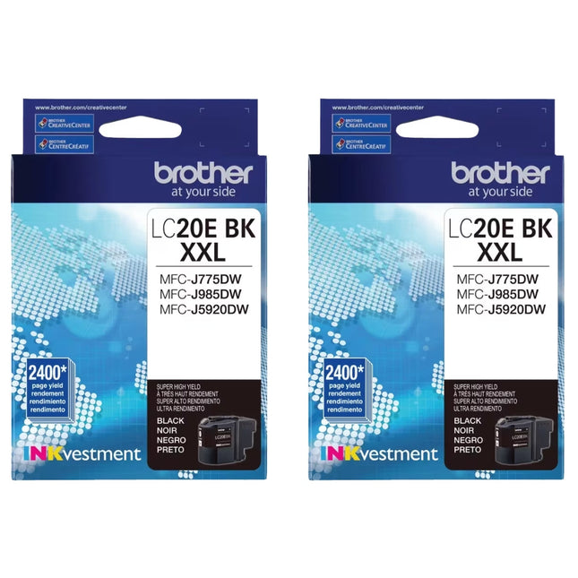 Original Brother LC20E Extra High Yield Black Ink Cartridge, 2-Pack