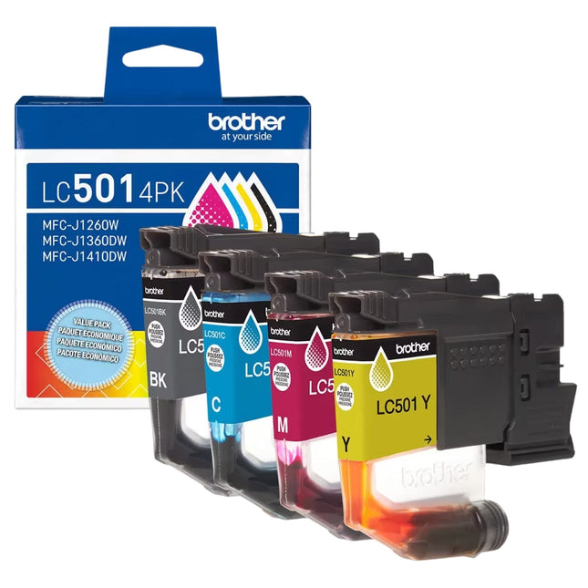 Original Brother LC501 Standard Yield Multi-Color (BCMY) Ink Cartridge, 4-Pack