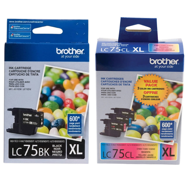 Original Brother LC75 Black, Cyan, Magenta, Yellow Ink Cartridges