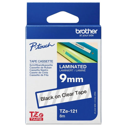 Original Brother TZe-121 Labelling Tape Cassette 9mm (W) * 8m (L) Black print on Clear Tape-TZe-121