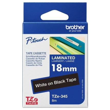 Original Brother TZe-345 Labelling Tape Cassette 18mm (W) * 8m (L) White on Black Tape-TZe-345