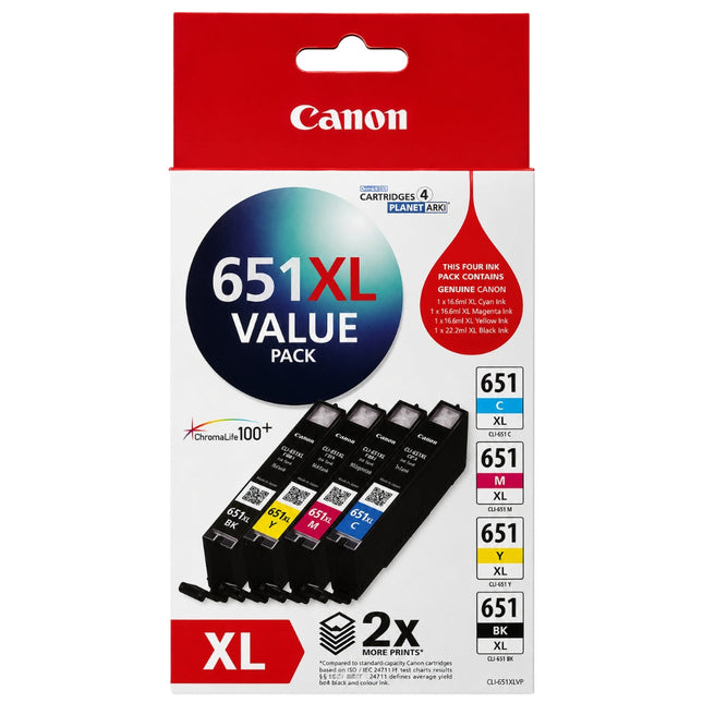 Original Canon CLI-651XL Black & Color Ink Cartridges- 4 Pack