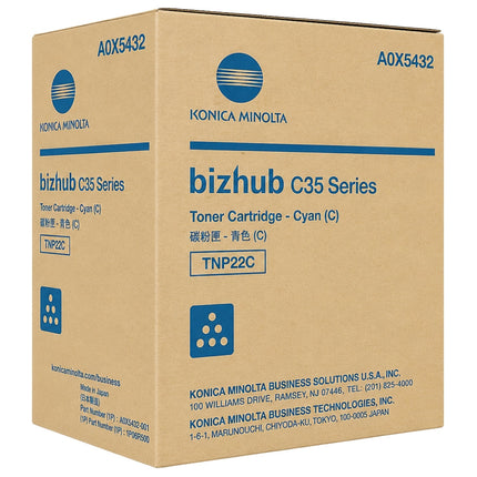 Original Konica Minolta TNP22C Standard Yield Cyan Toner Cartridge,A0X5432
