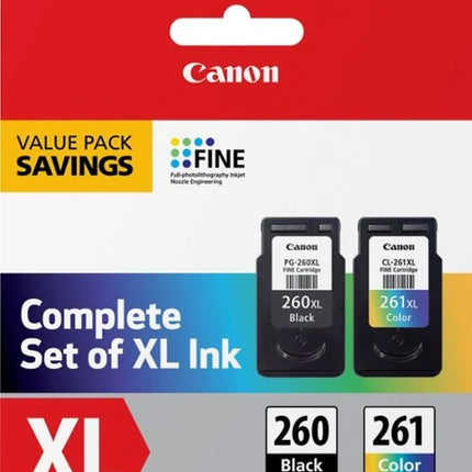 Original Canon PG-260XL/CL-261XL High Yield Black & Color Ink Cartridge, 3706C005