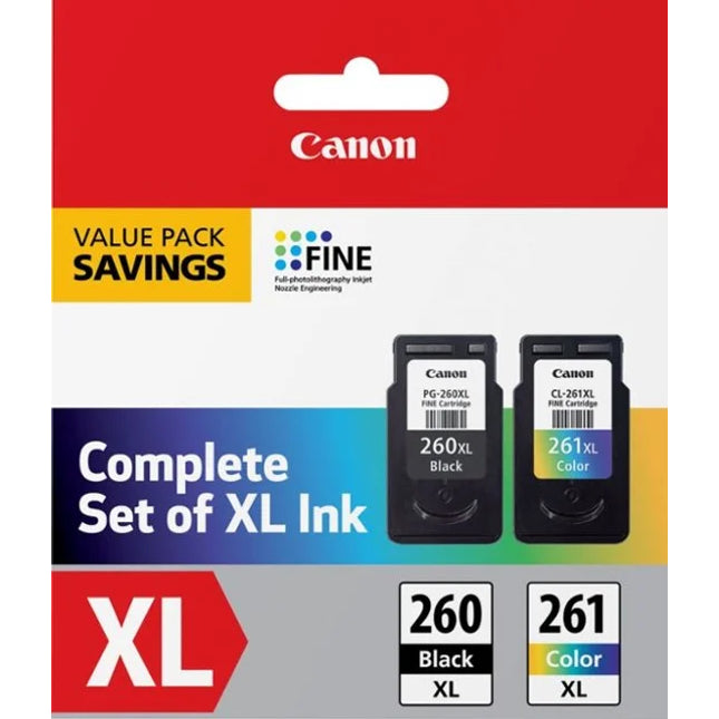 Original Canon PG-260XL/CL-261XL High Yield Black & Color Ink Cartridge, 3706C005