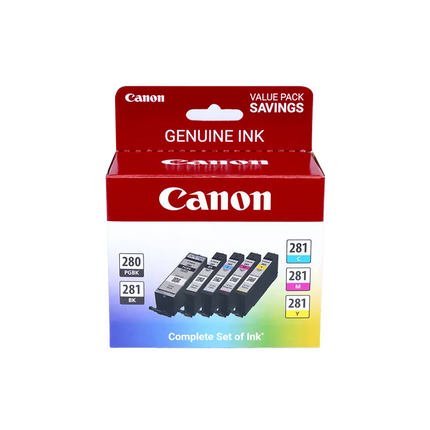 Original Canon PGI-280-(Black ) | CLI-281-(Color) Standard Yield Ink Cartridges,5-Pack
