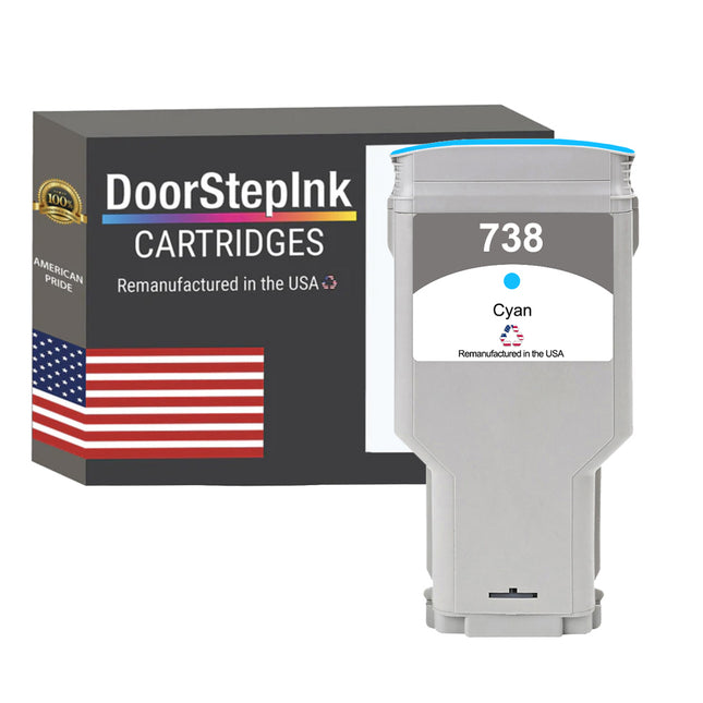 DoorStepInk Brand for HP 738 300ML High Yield Cyan Remanufactured in the USA Ink Cartridge, 676M6A