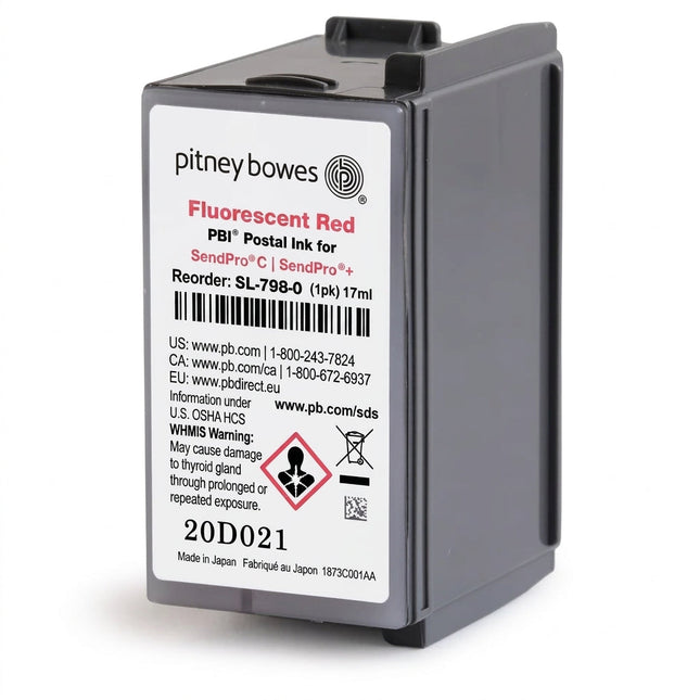 Original Pitney Bowes SL-798-0 Standard Yield Red Fluorescent Inkjet Cartridge