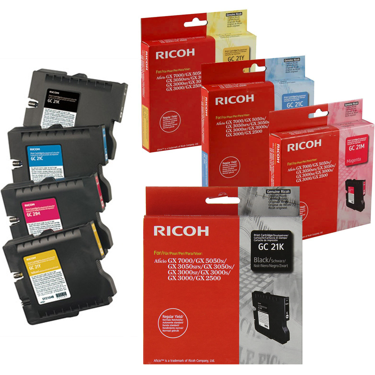 Ricoh GC21 Black, Cyan, Magenta, Yellow Ink Cartridge Ricoh GC21 Black, Cyan, Magenta, Yellow Ink Cartridge
