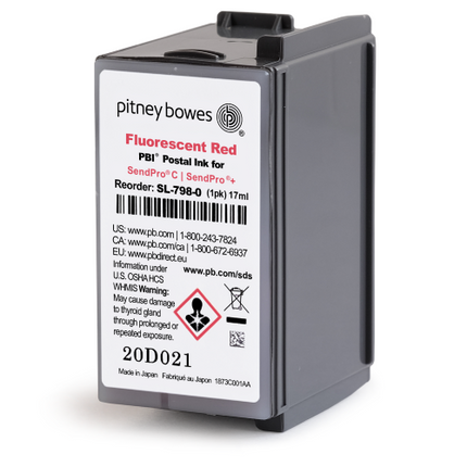 Original Pitney Bowes SL-798-0 Standard Yield Red Fluorescent Inkjet Cartridge