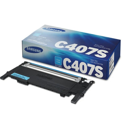Original Samsung CLT-C407S Standard Yield Cyan Toner Cartridge, SU001A
