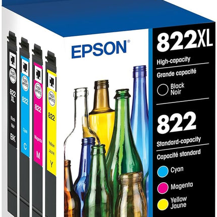 Genuine Epson T822XL/822 High-Yield Multi-Color (4-Pack) Ink Cartridge, T124120-BCS