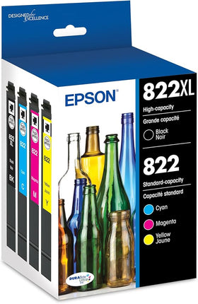 Genuine Epson T822XL/822 High-Yield Multi-Color (4-Pack) Ink Cartridge, T124120-BCS
