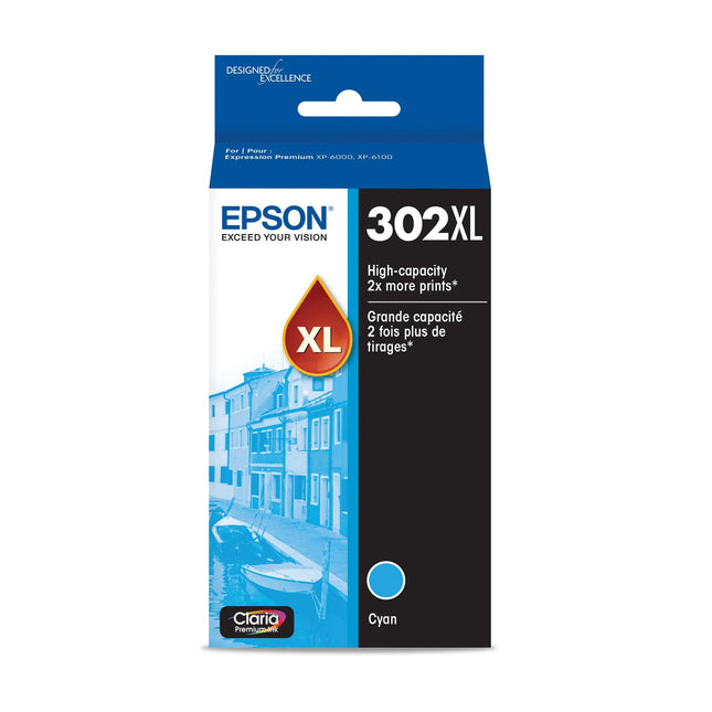 Epson 302XL Claria Premium High-Yield Cyan Ink Cartridge, T302XL220