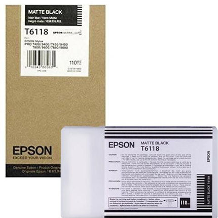 Genuine Epson T6118 110ml UltraChrome Matte Black Ink Cartridge, T611800