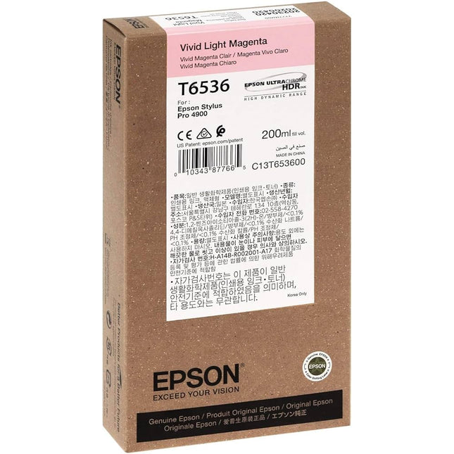 Epson (T6536) 200ml Vivid Light Magenta UltraChrome HDR Ink Cartridge, T653600