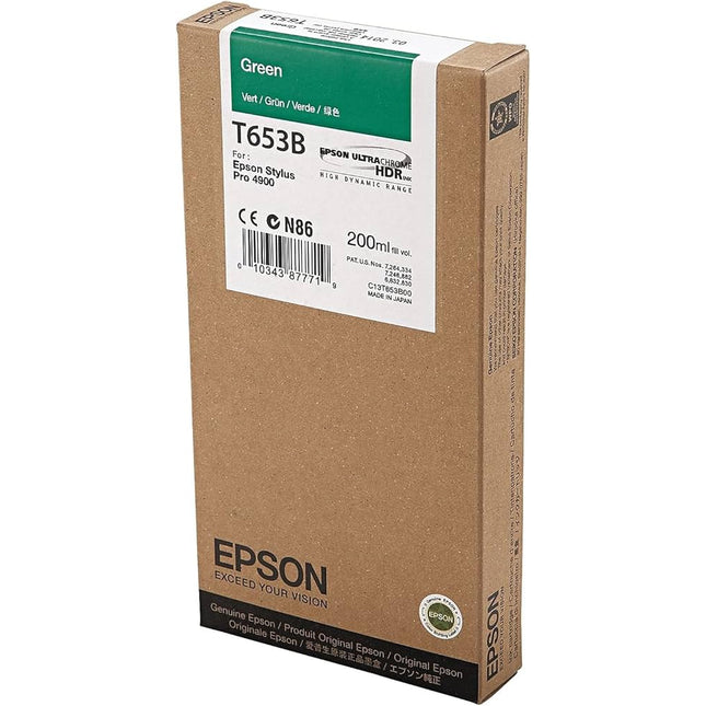 Epson (T653B) 200ml Green UltraChrome HDR Ink Cartridge, T653B00