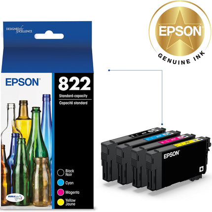 Original Epson 822 Standard Yield Multi-Color (4-Pack) Ink Cartridge, T822120-BCS