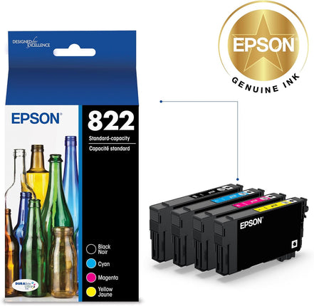 Original Epson 822 Standard Yield Multi-Color (4-Pack) Ink Cartridge, T822120-BCS