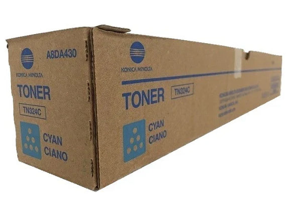 Original Konica Minolta TN324C Standard Yield Cyan Toner Cartridge, A8DA430
