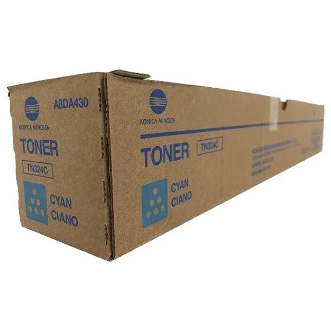 Original Konica Minolta TN324C Standard Yield Cyan Toner Cartridge, A8DA430