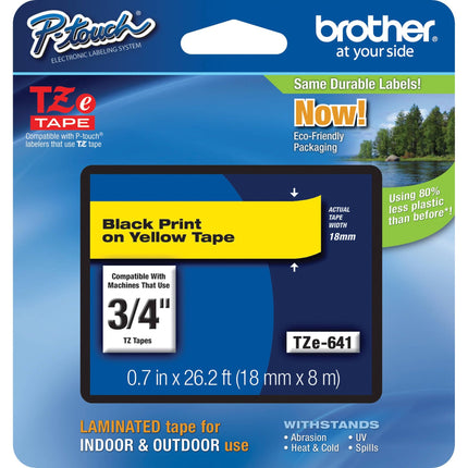 Genuine Brother P-Touch TZE-641 Tape, 3/4" (0.7") Standard Laminated P-Touch Tape, Black on Yellow Single-Pack