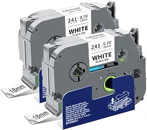 Original Brother TZe-241 Laminated Tape Black on White (18mm 0.7'')- 2-Pack 