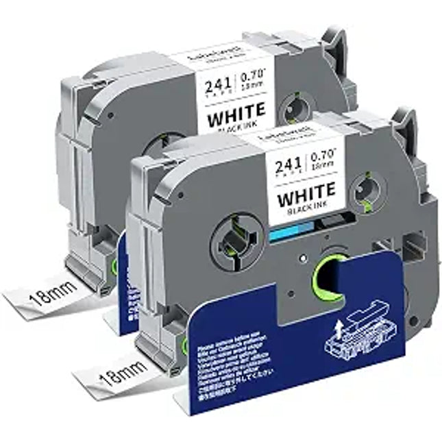 Original Brother TZe-241 Laminated Tape Black on White (18mm 0.7'')- 2-Pack 