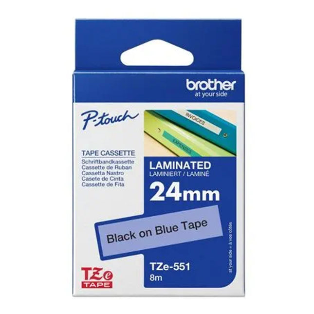 Original Brother TZe-551 - 24mm Black on Blue Laminated Label Tape