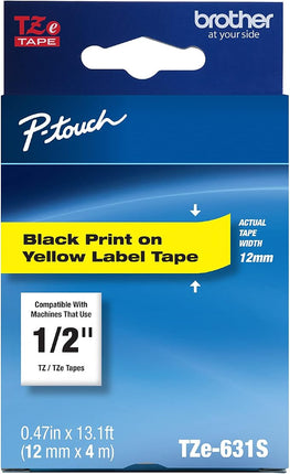 Genuine Brother P-Touch TZe-631S Black on Yellow Laminated Label Tape