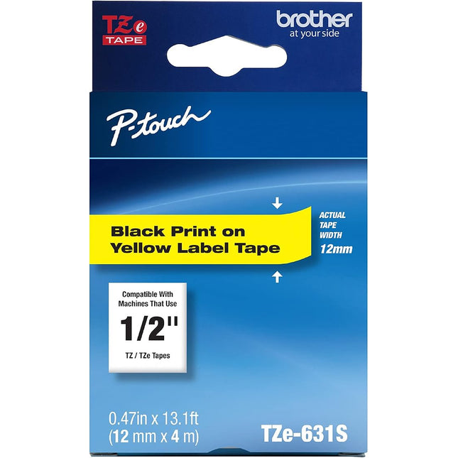Genuine Brother P-Touch TZe-631S Black on Yellow Laminated Label Tape