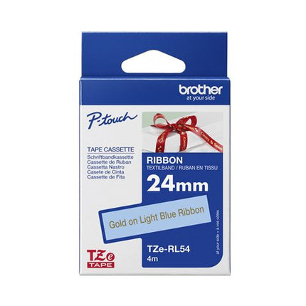 Original Brother TZe-RL54 Labelling Tape Cassette, Gold on Light Blue, 24mm (W) x 4M (L), Ribbon Tape