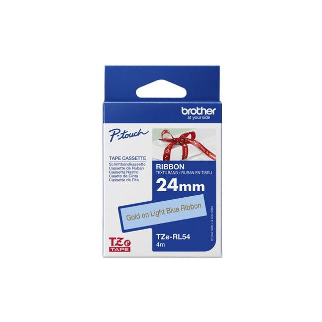 Original Brother TZe-RL54 Labelling Tape Cassette, Gold on Light Blue, 24mm (W) x 4M (L), Ribbon Tape