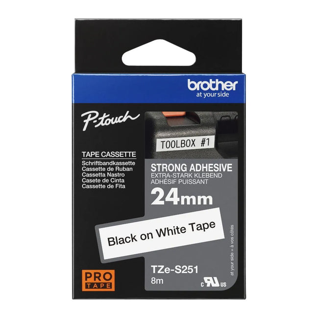Genuine Brother TZe-S251 Black on White Laminating Tape Width 0.9 inches (24 mm)