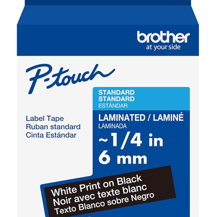 Genuine Brother P-Touch TZe White Print on Black Label Tape (TZe315), Laminated,1/4in x 26.2ft (6mm x 8m), for Select P-Touch Label