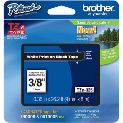 Original Brother TZe-325 Labelling Tape Cassette 9mm (W) * 8m (L) White on Black - TZe-325