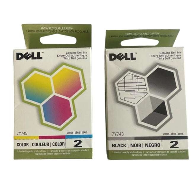 Original Dell Series 2 7Y743 Black and Dell Series 2 7Y745 Color Ink Cartridges
