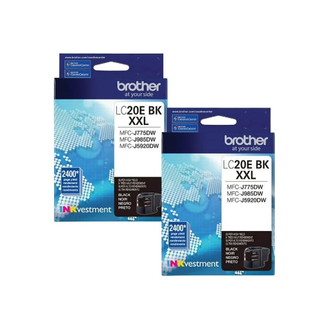 Original Brother LC20E Extra High Yield Black Ink Cartridge, 2-Pack