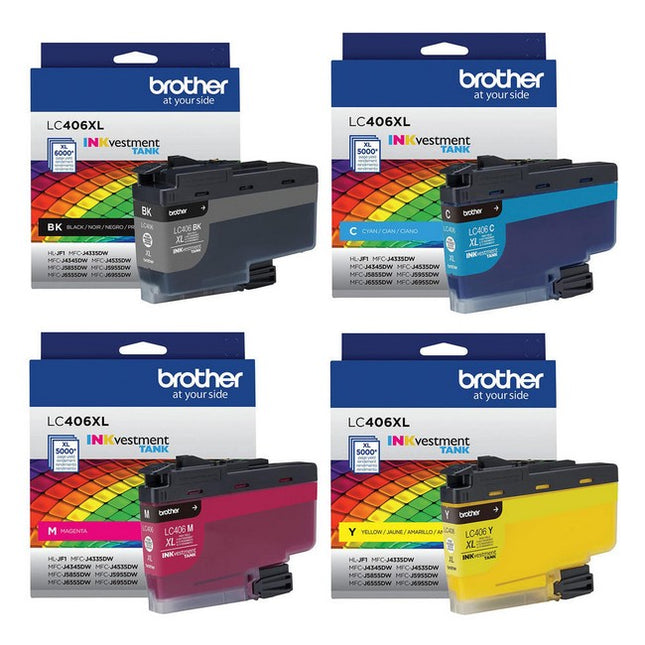 Original Brother LC406XL High Yield Black and Color Ink Cartridges-4 pack