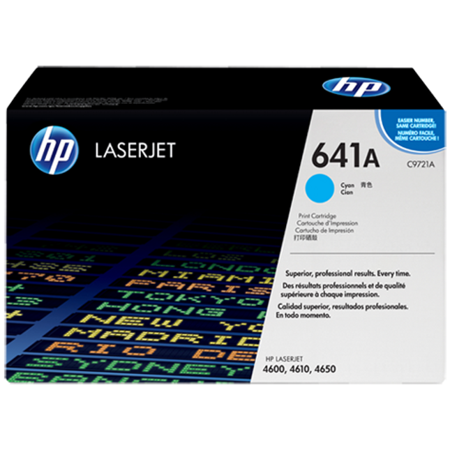 HP 641A High Yield Cyan LaserJet Toner Cartridge, C9721A