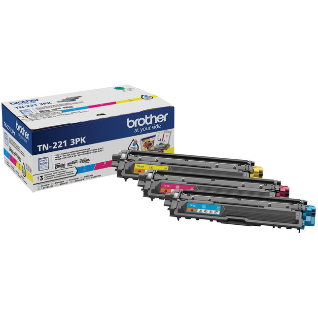 Original Brother TN-221 Standard-Yield Multi-Color (CMY) Toner Cartridge, TN-221 3PK